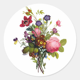 Jean Louis Prevost Roses and Pansy Bouquet Classic Round Sticker