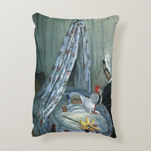 Jean Monet in His Cradle by Claude Monet Decorative Pillow (Back(Vertical))