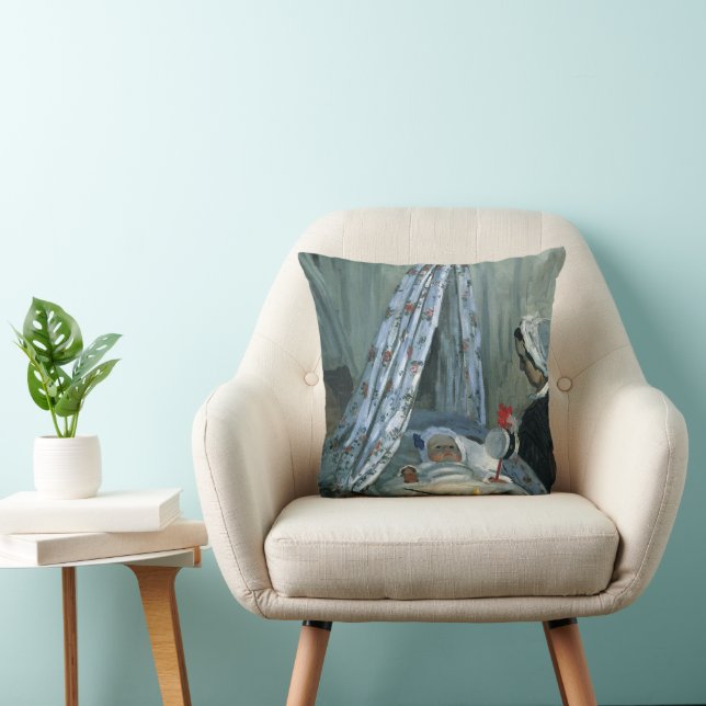 Jean Monet in His Cradle by Claude Monet Throw Pillow (Chair)