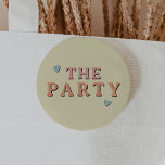 JEAN Retro 70's The Party Bachelorette Group 2 Inch Round Button<br><div class="desc">This "the party" bachelorette lapel button features a retro themed font in orange and pink. Order the white 'wife of the party' for your bride and order the matching 'The Party' buttons for your bachelorette weekend. Colours are editable! Click 'edit design' to create your own colours.</div>