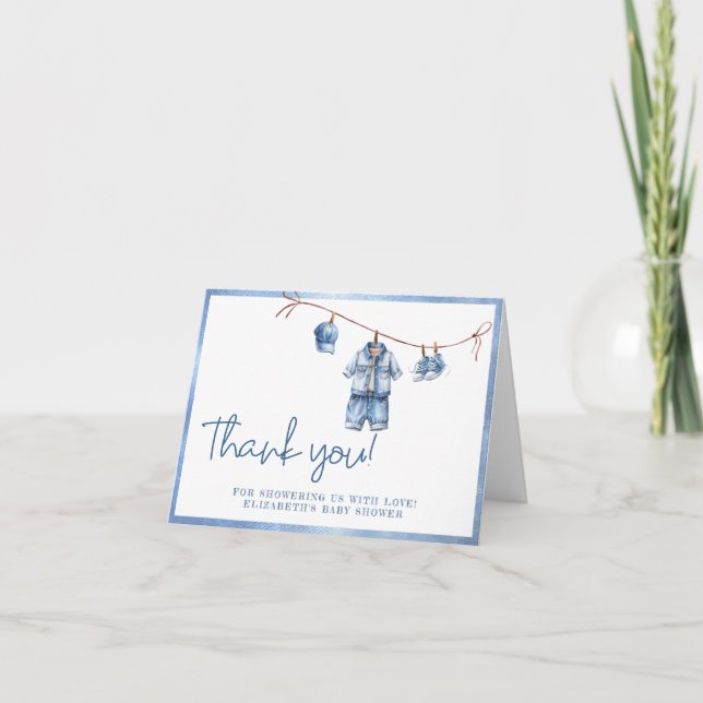 Jeans bleu moderne Carte de remerciements Baby sho (Devant)