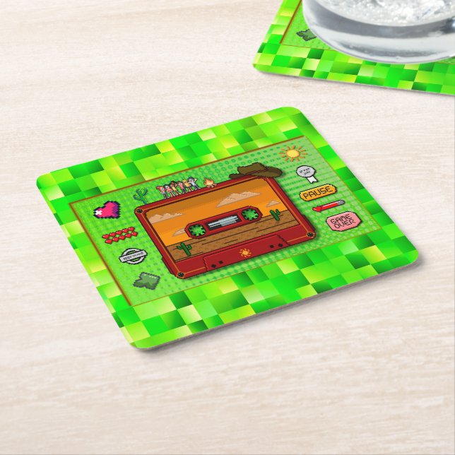 Jeans games pixel art. square paper coaster (Angled)