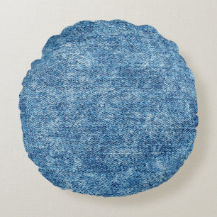 Jeans in acid wash blue. Denim background, texture Round Pillow