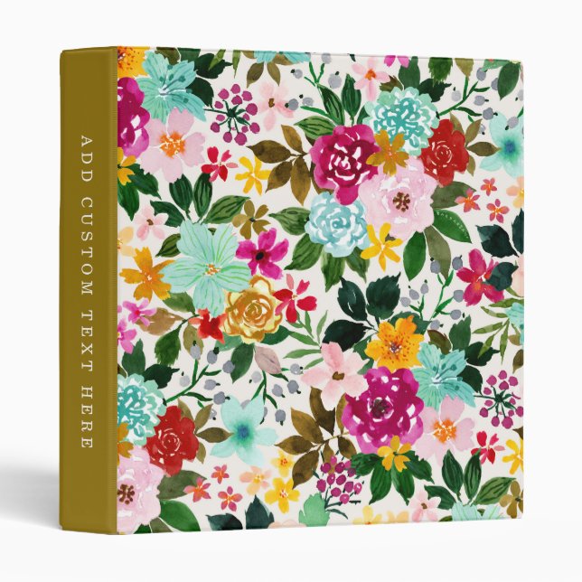 JEAN'S JOY Happy Colourful Floral 3 Ring Binder (Front/Spine)