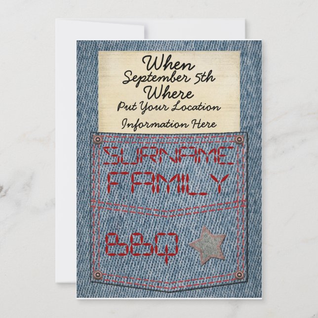 Jeans Pocket BBQ Invitations (Back)