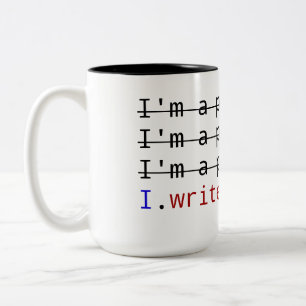 "J'écris à code" sur le noir la tasse à deux tons