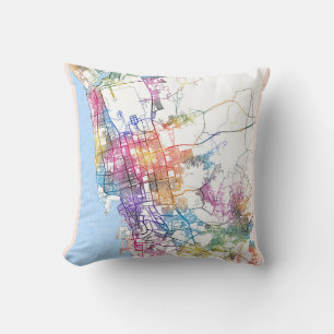Jeddah Saudi Arabia City Map Throw Pillow