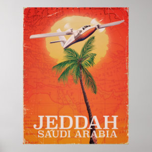 Jeddah Saudi Arabia vintage map travel poster. Poster