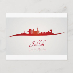 Jeddah skyline in red.jpg postcard