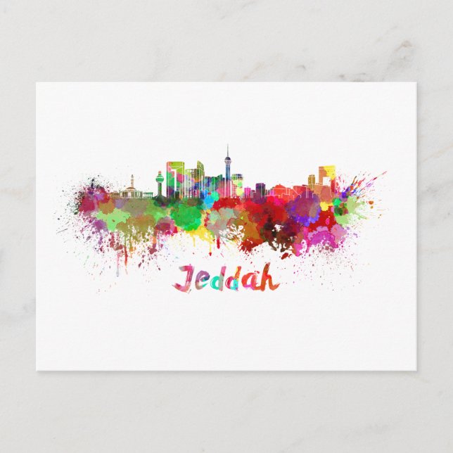 Jeddah skyline in watercolor postcard (Front)