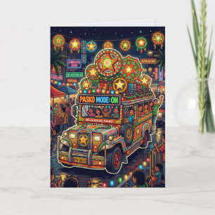 Jeepney Filipino American Paskong Pinoy Christmas Thank You Card