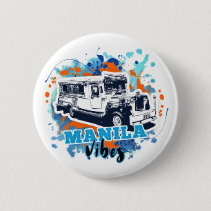 Jeepney Manila Vibes Blue Orange 2 Inch Round Button