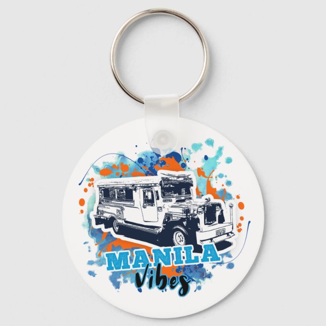 Jeepney Manila Vibes Blue Orange Keychain (Front)