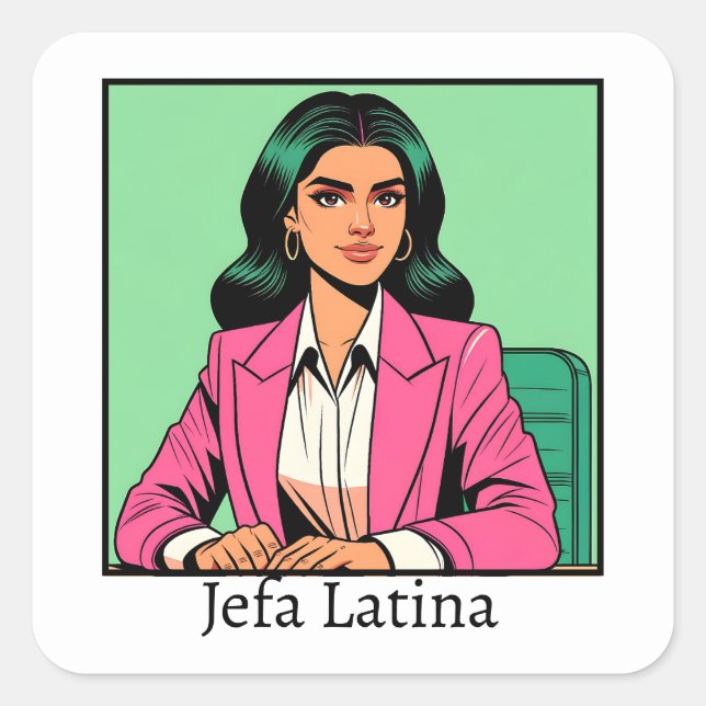 Jefa Latina Pop Art Business Woman Square Sticker (Front)