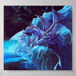 Jeff Easley - Unknown - Blue dragons on a shore Poster