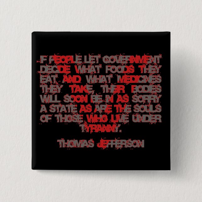 Jefferson on Food and Medicine 2 Inch Square Button (Front)