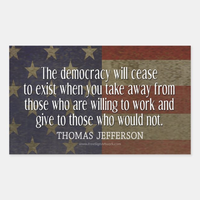 Jefferson Quote on Democracy Sticker (Front)