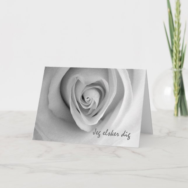 Jeg Elsker Dig I Love You in Danish Heart Rose Card (Front)