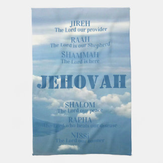 Jehova Jireh Shalom Rapha Blu Sky White Clouds Kitchen Towel