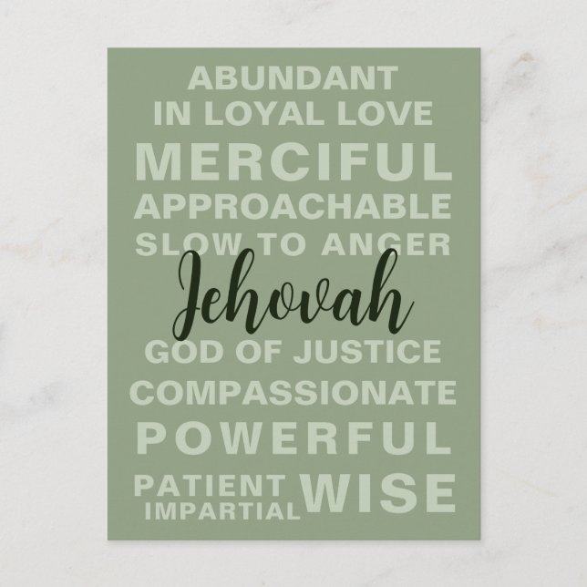 Jehovah's Qualities | JW Postcard (Front)