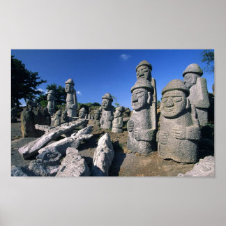 Jeju Stone Grand-père Statues Harubang Poster