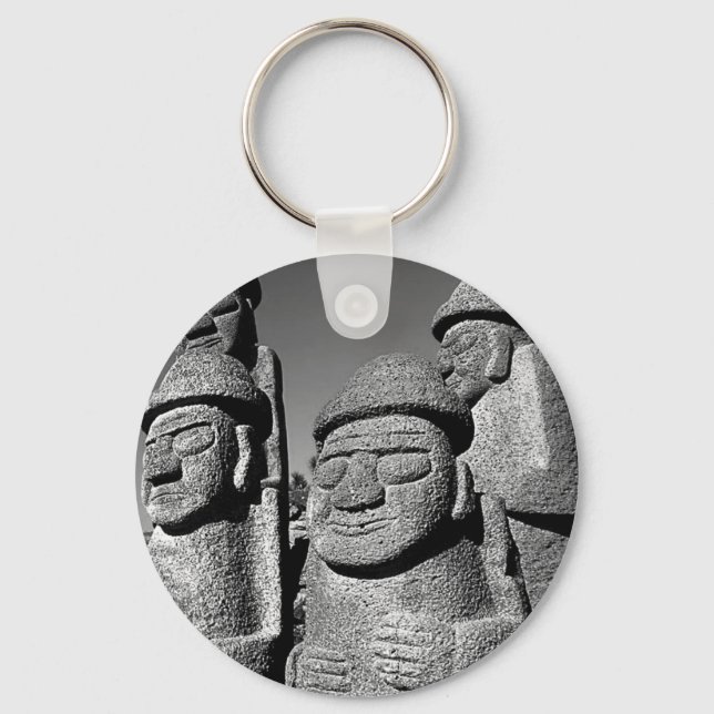 Jeju Stone Grandfather Statues Harubang BW Keychain (Front)