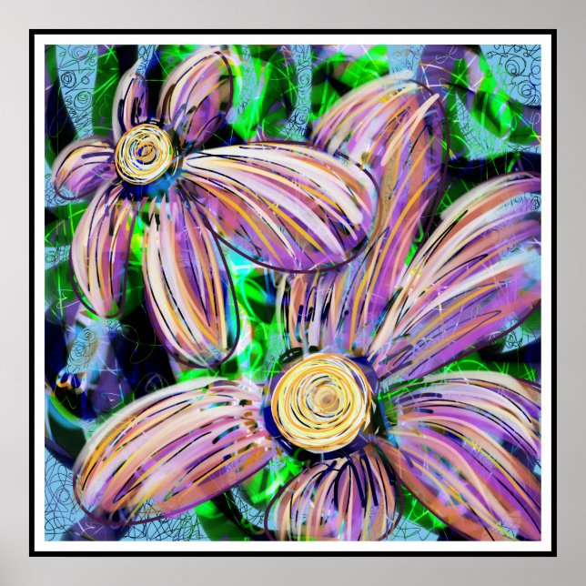 "Jelly Bean Petals" Abstract Floral Black Framed Poster (Front)