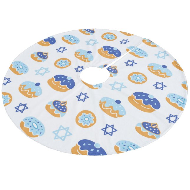 Jelly Doughnut and Star of David Hanukkah  Fleece Tree Skirt (Angled)