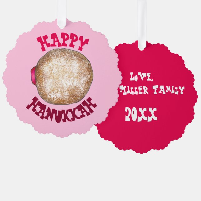 Jelly Doughnut Ugly Christmas Hanukkah Party Sweat Ornament Card (Front/Back)