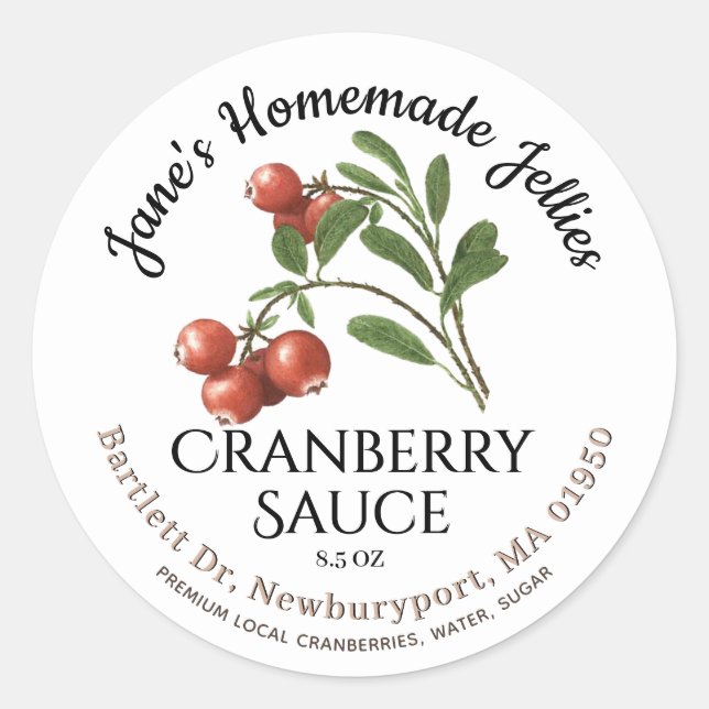 Jelly Étiquette Sauce CRANBERRY Vintage maison (Devant)