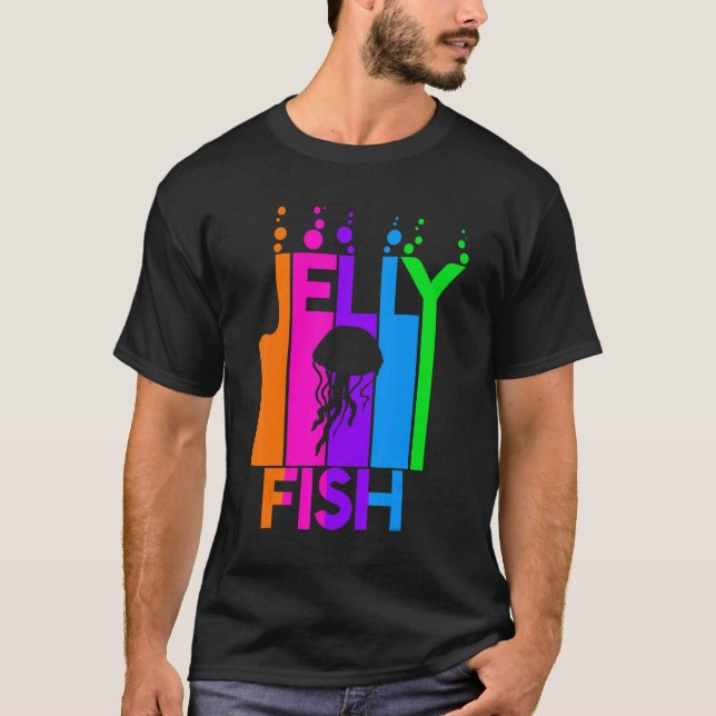 Jelly Fish Animal Rainbow Bubble With Silhouette T-Shirt (Front)