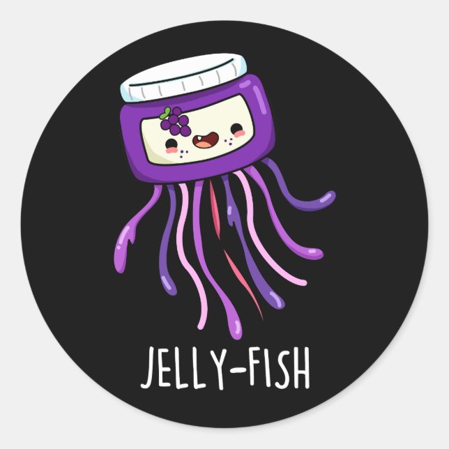 Jelly-fish Funny Jelly Jar Pun Dark BG Classic Round Sticker (Front)