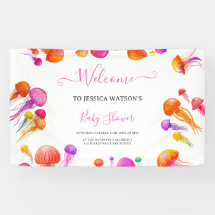 Jelly Fish Pink Yellow Gradient Pastel Baby Shower Banner