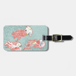 Jelly fishes on pastel blue background. luggage tag