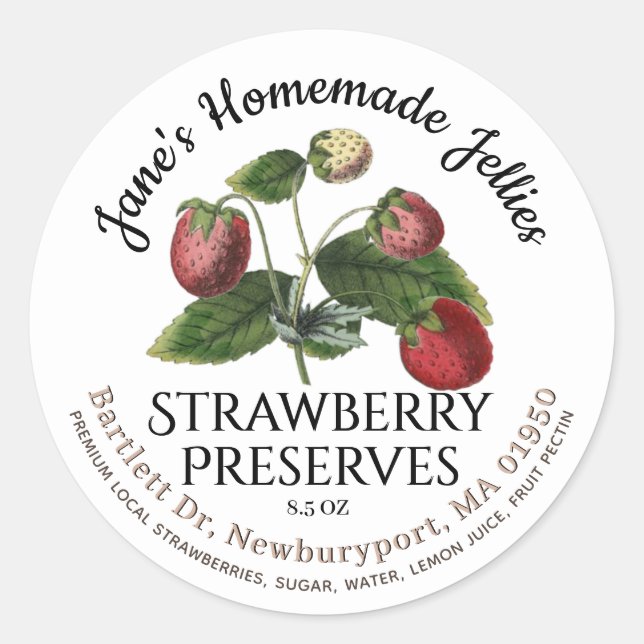 Jelly Label Vintage Homemade Strawberry Preserves  (Front)