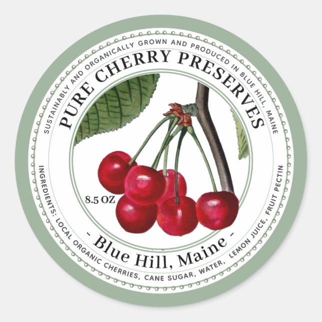 Jelly Label with Vintage Cherries Illustration (Front)