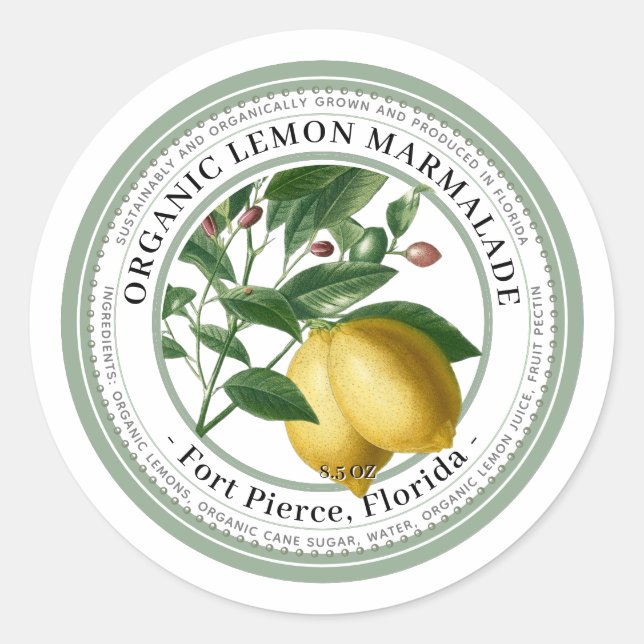 Jelly Label with Vintage Lemon Illustration (Front)