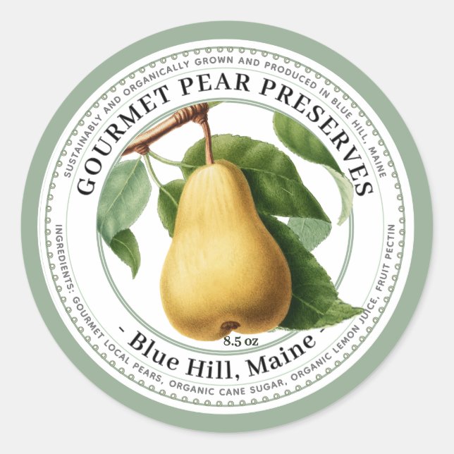 Jelly Label with Vintage Pear Illustration (Front)