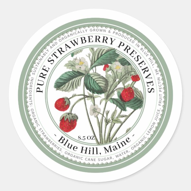 Jelly Label with Vintage Strawberries Illustration (Front)