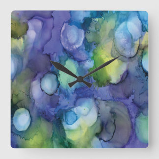Jelly Lake Alcohol Ink Print Square Wall Clock