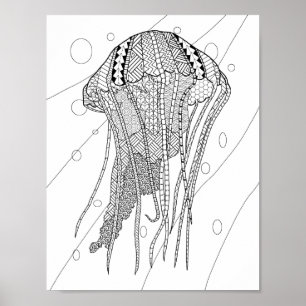 Jellyfish Adult Colouring Poster