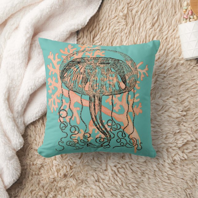 Jellyfish and Coral Throw Pillow (Blanket)