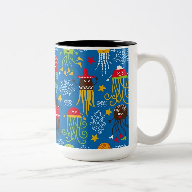 Jellyfish and Octopus Two-Tone Coffee Mug (Right)