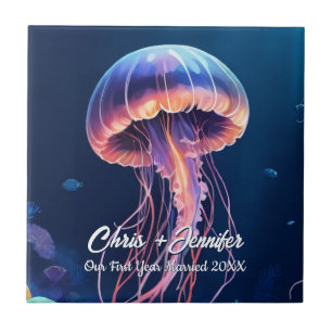 Jellyfish Art, Couple's names, Year Married Tile