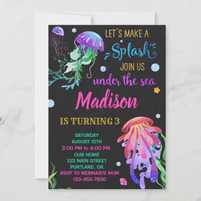 Jellyfish birthday invitation Under the sea invite (Front)