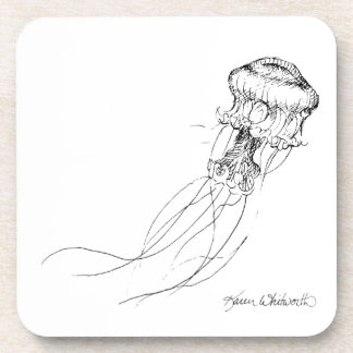 Jellyfish Black & White Drawing Coaster