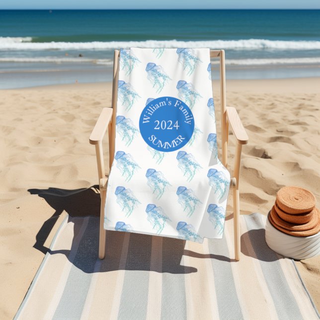 Jellyfish Blue Green Personalized Beach Towel (Creator Uploaded)