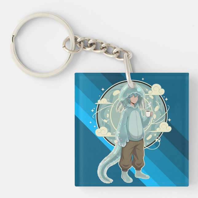 Jellyfish Boy Anime Coffee Art Keychain (Front)
