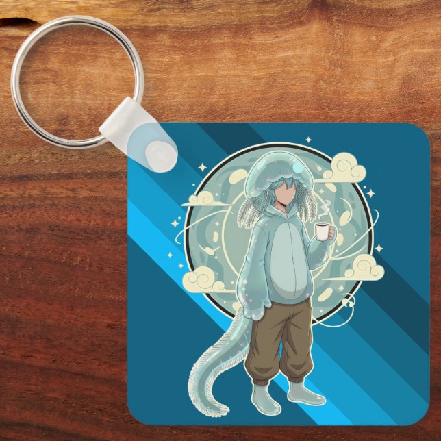 Jellyfish Boy Anime Coffee Art Keychain (Front)