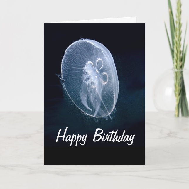 Jellyfish Bright Translucent Blue Birthday Card (Front)